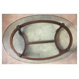 Gabberts Wooden Coffee Table on Wheels with Oval Glass Top