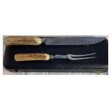 Vintage Stag Horn Handle Carving Set Crafted in Sheffield England by Gimbels
