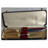 Vintage Stag Horn Handle Carving Set Crafted in Sheffield England by Gimbels