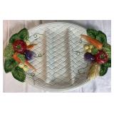 Fitz and Floyd Vegetable Garden Basket Relish Tray and Large Tray, Nutcracker Sweets Cookie Plate and Kringle Santa Claus Cookie Jar