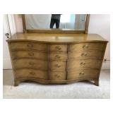 Drexel Curved Front 12 Drawer Champagne Triple Dresser with Mirror plus Matching Full Size Bed with Headboard & Footboard