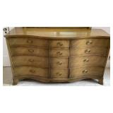 Drexel Curved Front 12 Drawer Champagne Triple Dresser with Mirror plus Matching Full Size Bed with Headboard & Footboard