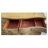 Drexel Curved Front 12 Drawer Champagne Triple Dresser with Mirror plus Matching Full Size Bed with Headboard & Footboard