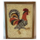 Vintage Framed Mosaic Seed Art/Crop Art Rooster