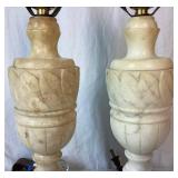 Pair of Vintage Italian Hand Carved Alabaster Table Lamps