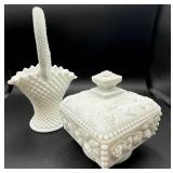 Vintage Milk Glass Collection includes 6 Hand Painted Pierced Plates and More