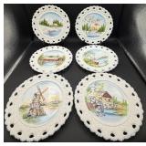 Vintage Milk Glass Collection includes 6 Hand Painted Pierced Plates and More