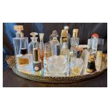 Large Collection of Vintage Perfume Bottles on Vanity Tray