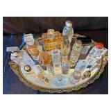 Large Collection of Vintage Perfume Bottles on Vanity Tray