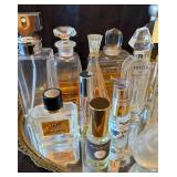Large Collection of Vintage Perfume Bottles on Vanity Tray