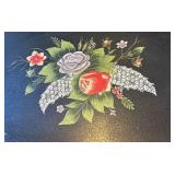 Vintage Olfaire Majolica-Style Ceramic Pitcher and Hand Painted Wooden Toleware Tray