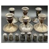 Weighted Sterling Silver Candleholders and 8 Salt and Pepper Shakers