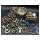 Beautiful Assortment of Vintage Necklaces, Brooches, Rings, Jewelry Boxes and Sequin Collar