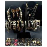 Collection of Gold Tone Earrings, Necklaces and Bracelets