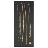 14kt Gold Necklaces, Shell Pendant and Ring plus 18kt Pendant