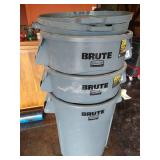 (3) Rubbermaid Brute 44 Gallon Garbage Cans with Lids