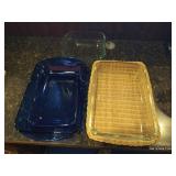 (2) Pyrex & (1) Blue Anchor Glass Baking Dishes