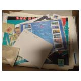 Box of Stamps & Stamp-Collecting Items