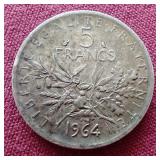1964 France Silver 5 Francs