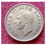 1943 New Zealand Silver 6 Pence Coin
