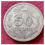 1937 Mexico Silver 50 Centavos Coin