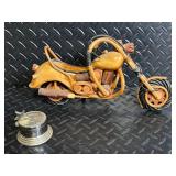 Hand-Carved Wooden Motorcycle Sculpture with Log Accents & Rope Detailing