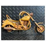 Hand-Carved Wooden Motorcycle Sculpture with Log Accents & Rope Detailing