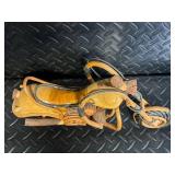 Hand-Carved Wooden Motorcycle Sculpture with Log Accents & Rope Detailing