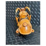 Hand-Carved Wooden Motorcycle Sculpture with Log Accents & Rope Detailing
