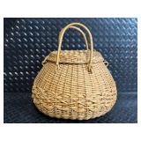 Round Wicker Basket with Lid - Vintage Sewing Kit with Spools & Notions