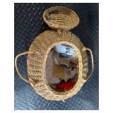 Round Wicker Basket with Lid - Vintage Sewing Kit with Spools & Notions