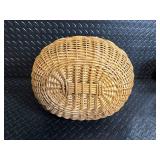 Round Wicker Basket with Lid - Vintage Sewing Kit with Spools & Notions