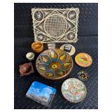 Assorted Decorative Ceramics, Woven Placemat & Small Souvenir Items