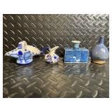 Vintage Delft Blue Porcelain Miniatures in Wooden Crate with Dangerous Pellet Powder Label