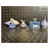 Vintage Delft Blue Porcelain Miniatures in Wooden Crate with Dangerous Pellet Powder Label