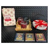 3 Mosaic Glass Tealight Holders on Wood Tray - Room Holiday Silhouettes Plates - Manners Napkins