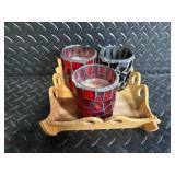 3 Mosaic Glass Tealight Holders on Wood Tray - Room Holiday Silhouettes Plates - Manners Napkins