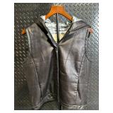 Mango Leather Hooded Vest - Black, Size M, 100% Leather