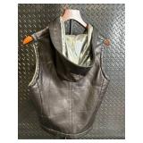Mango Leather Hooded Vest - Black, Size M, 100% Leather