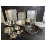 Aluminum Cookware Set: Mixing Bowls, Strainer, Steamer, Lids, Sheet Pans