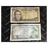 Vintage Mexican Peso & Spanish Peseta Banknotes - Assorted Currency