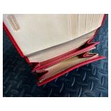 Coach Red Leather Wallet - Signature C Monogram, Card Slots, Zip Coin Pocket