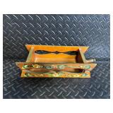 Vintage Round Wicker Basket & Floral Painted Wood Decor - 5-Piece Set