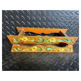 Vintage Round Wicker Basket & Floral Painted Wood Decor - 5-Piece Set