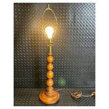 Vintage Carved Wood Table Lamp - Brass Harp & Turned Column