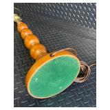 Vintage Carved Wood Table Lamp - Brass Harp & Turned Column