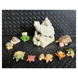 Turtle Figurines - Centerpiece Two-Turtle Sculpture with Assorted Miniatures