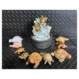 Newport Coast Turtle Water Fountain with Coral Rock & 7 Hand-Carved Turtles