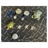 Turtle Charm Jewelry Set - Mosaic Glass Turtles & Silver Turtle Pendants with Chain
