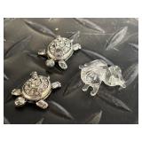Turtle Charm Jewelry Set - Mosaic Glass Turtles & Silver Turtle Pendants with Chain
